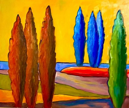 47- les Peupliers rouge vert bleu 54x65